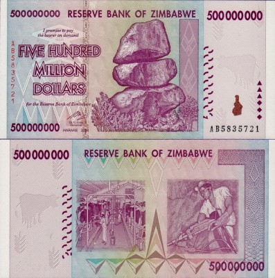 Банкнота Зимбабве 500000000 долларов 2008