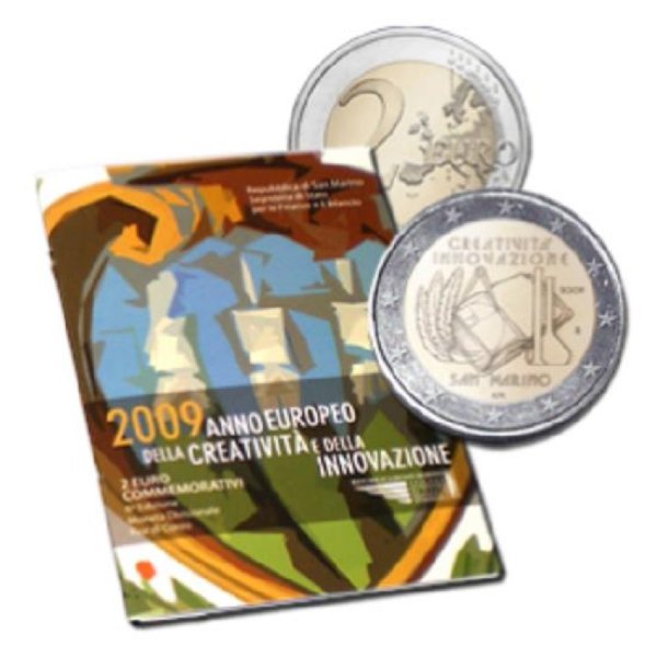 Монета Сан-Марино 2 евро 2009 г Европейский год творчества и инноваций. Буклет