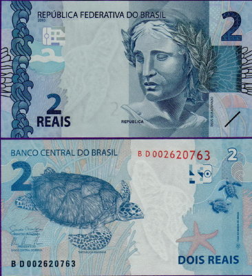 Банкнота Бразилии 2 реала 2010 (2017)