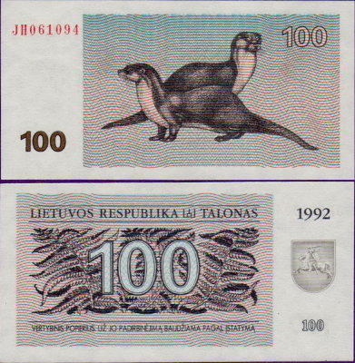 Банкнота Литвы 1992 100 талонов