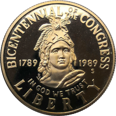 Монета США 50 центов 1989 г 200 лет конгрессу