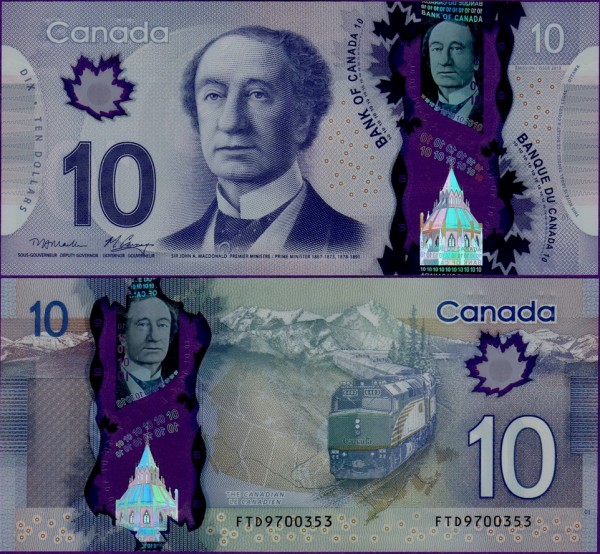 Банкнота Канады 10 долларов 2013 г