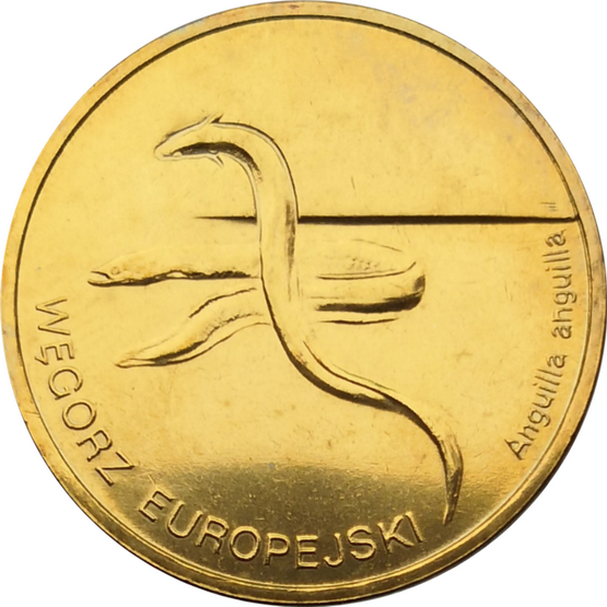 Монета Польши 2 злотых Речной угорь 2003 год