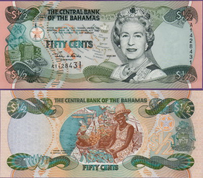 Банкнота Багамских островов 1/2 доллара 2001 год
