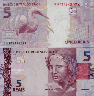 Банкнота Бразилии 5 реалов 2010 (2017)