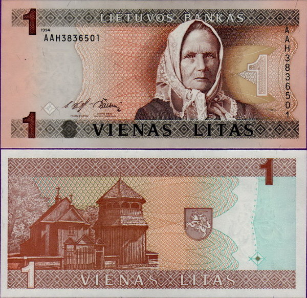 Банкнота Литвы 1 лит 1994 г