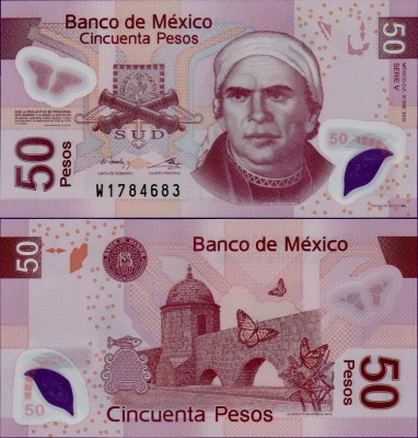Банкнота Мексики 50 песо 2012 года полимер