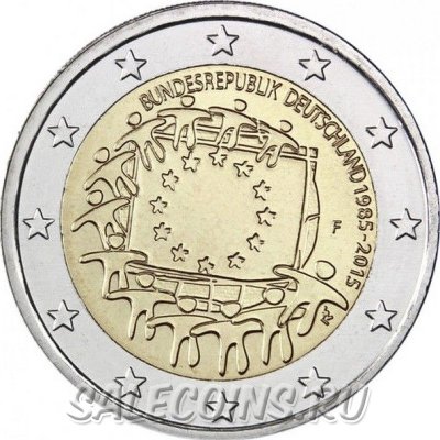 Монета Германии 2 евро 2015 год 30 лет флагу Европейского союза