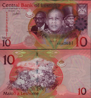 Банкнота Лесото 10 лоти 2013 год