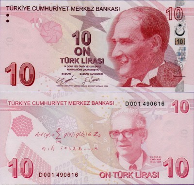 Банкнота Турции 10 лир 2020 год