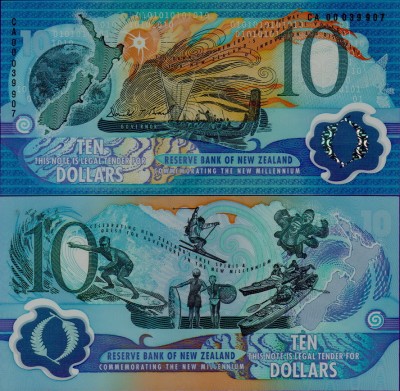 Банкнота Новой Зеландии 10 долларов 2000 Миллениум Полимер