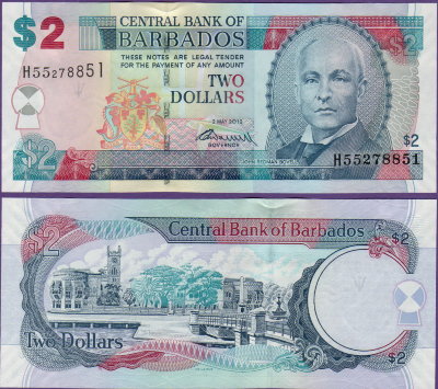 Банкнота Барбадос 2 доллара 2012 год