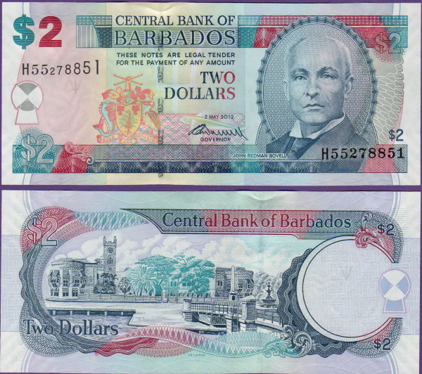 Банкнота Барбадос 2 доллара 2012 год