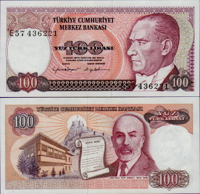 Банкнота Турции 100 лир 1984 года