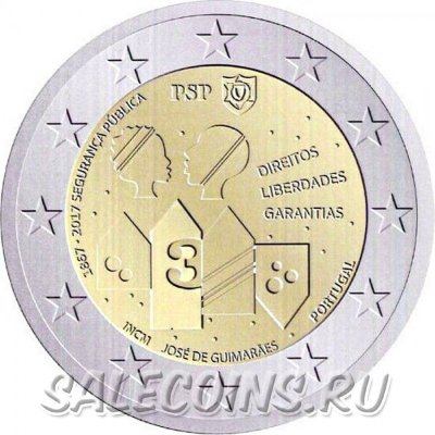 Монета Португалии 2 евро 2017 год 150 лет Полиции общественной безопасности