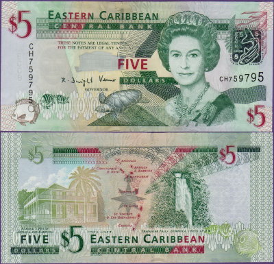 Банкнота Восточно-Карибских государств 5 долларов 2008 г