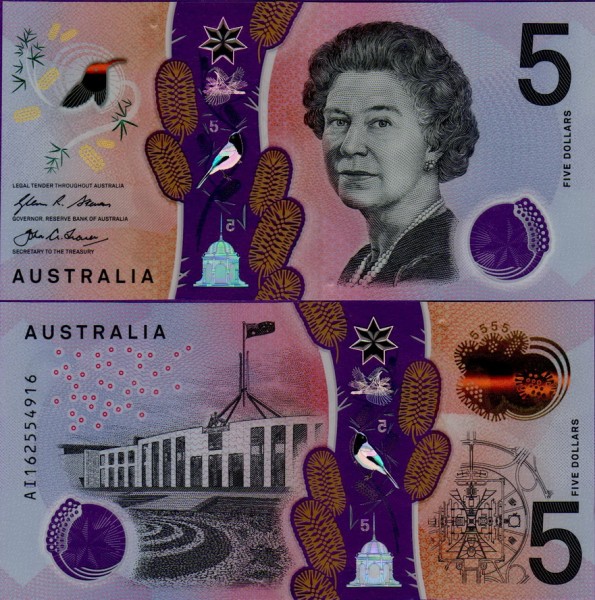 Банкнота Австралии 5 долларов 2016 года полимер