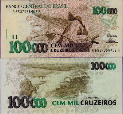 Банкнота Бразилии 100000 крузейро 1992