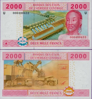 Банкнота Камеруна 2000 франков 2002 г