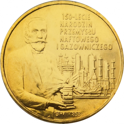 Монета Польши 2 злотых 150 лет нефтяной и газовой промышленности 2003 год
