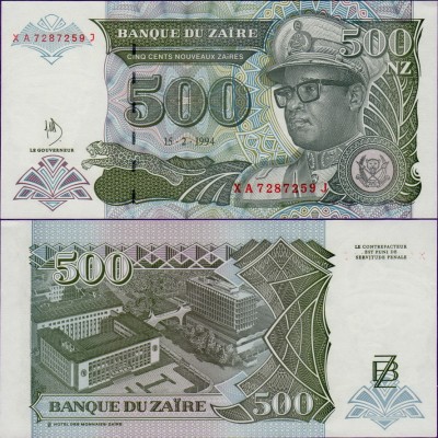 Банкнота Заира 500 новый заир 1994 год