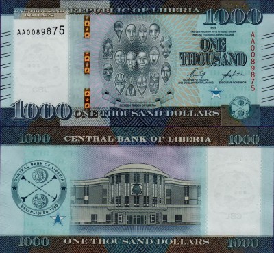 Банкнота Либерии 1000 долларов 2022