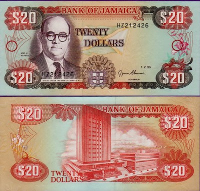 Банкнота Ямайки 20 долларов 1995 год