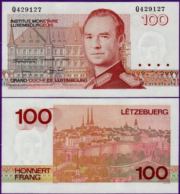 Банкнота Люксембурга 100 франков 1993 UNC