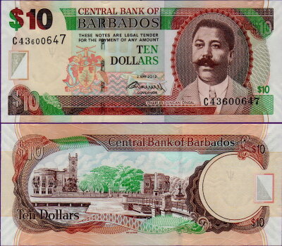 Банкнота Барбадос 10 долларов 2012 года