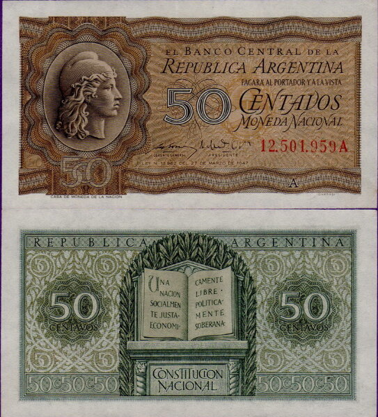 Банкнота Аргентины 50 сентаво 1950