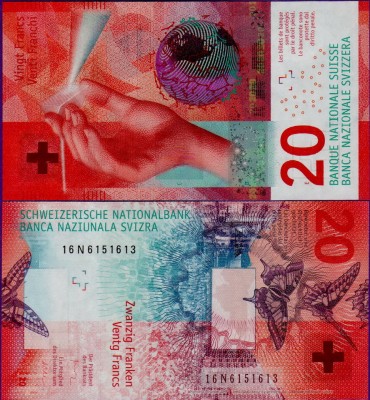 Банкнота Швейцарии 20 франков 2017