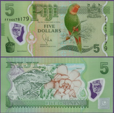 Банкнота Фиджи 5 долларов 2012 год полимер