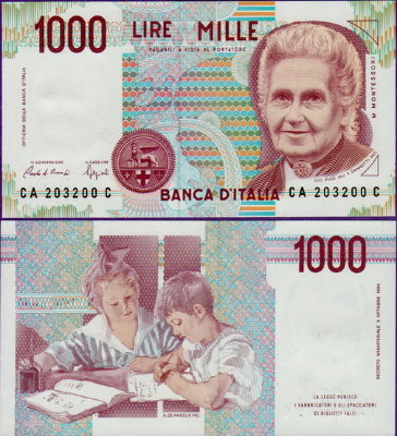 Банкнота Италии 1000 лир 1990 года
