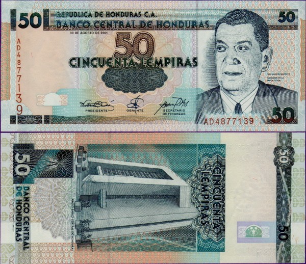 Банкнота Гондураса 50 лемпир 2001 года