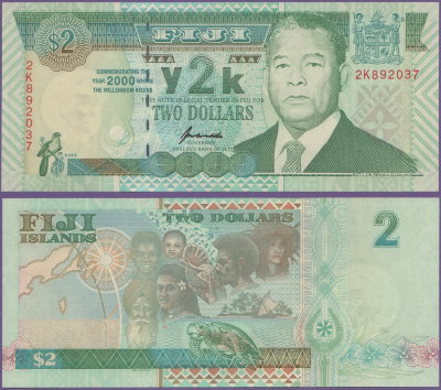 Банкнота Фиджи 2 доллара 2000 год