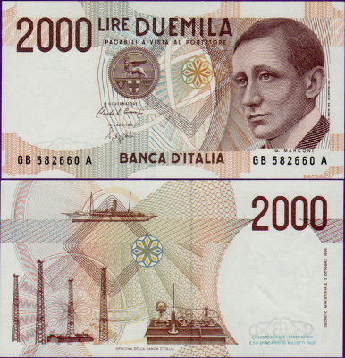 Банкнота Италии 2000 лир 1990 года