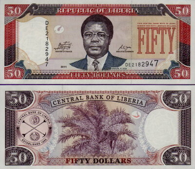 Банкнота Либерии 50 долларов 2011 года