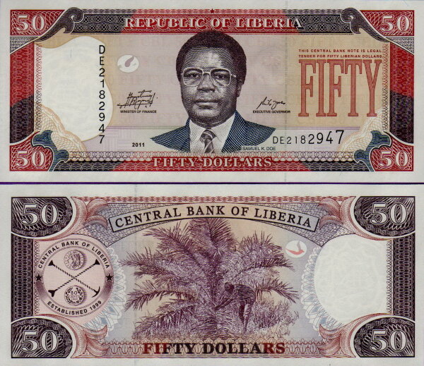 Банкнота Либерии 50 долларов 2011 года