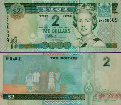 Банкнота Фиджи 2 доллара 2002 год Елизавета II