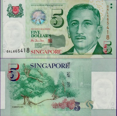 Банкнота Сингапура 5 долларов 2005 года