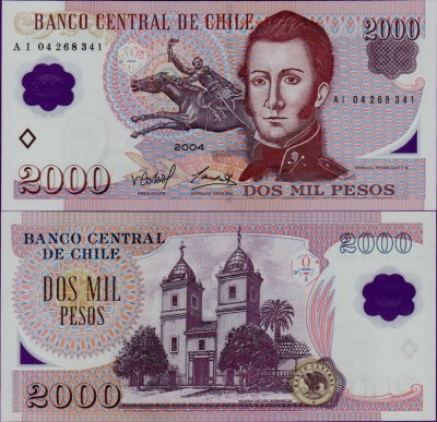 Банкнота Чили 2000 песо 2004 год полимер