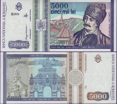 Банкнота Румынии 5000 леев 1993 г