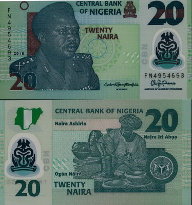 Банкнота Нигерии 20 найра 2022 год полимер