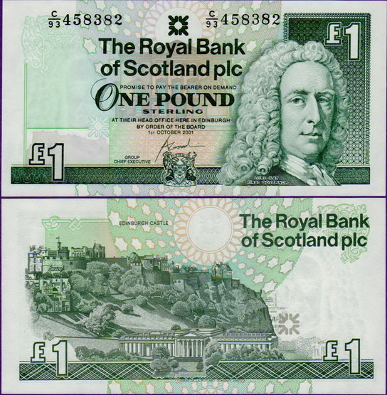 Банкнота Шотландия 1 фунт 2001 года