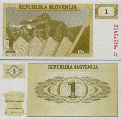 Банкнота Словении 1 толар 1990 года