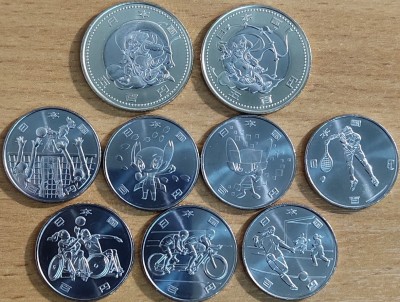 Набор монет Японии Олимпийские и Паралимпийские игры в Токио 2020 (9 монет)