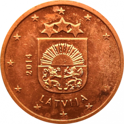 Монета Латвии 2 евроцента 2014 год