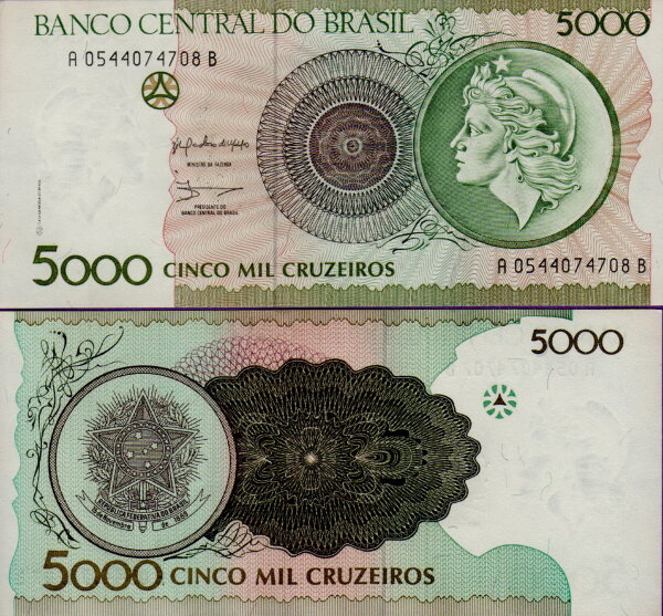 Банкнота Бразилии 5000 крузейро 1990