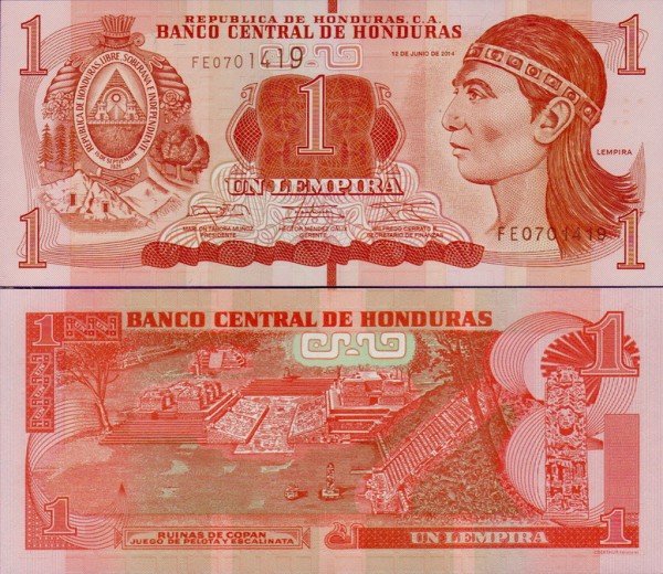 Банкнота Гондураса 1 лемпира 2014 год