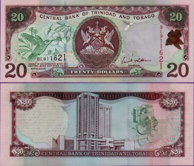 Банкнота Тринидад и Тобаго 20 долларов 2002 года